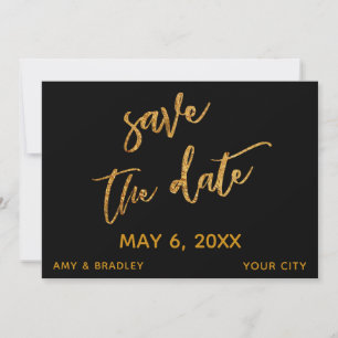 Modern Gold Waves and Handwriting Black Save The Date