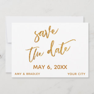 Modern Gold Waves and Handwriting White Save The Date