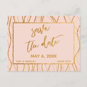 Modern Gold Waves Handwriting Blush Save the Date Announcement Postcard