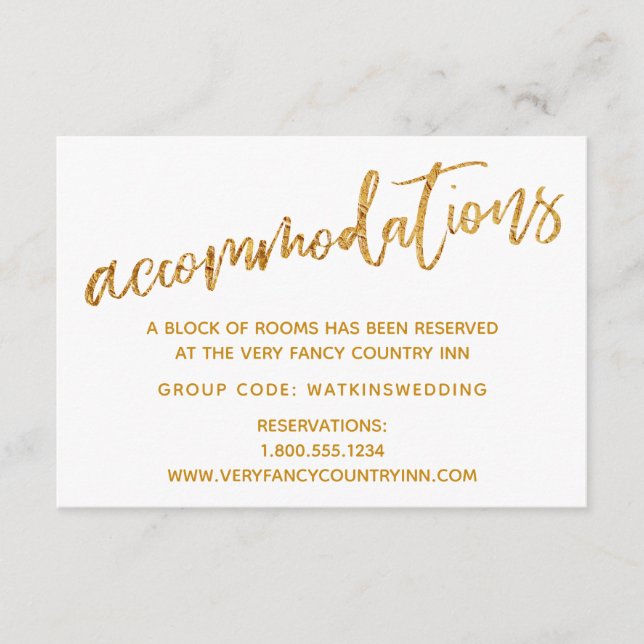 Modern Gold Waves on White Wedding Accommodations Enclosure Card (Front)