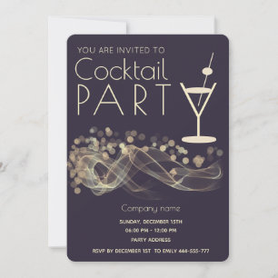 Modern Gold wavy bokeh corporate cocktail party Invitation