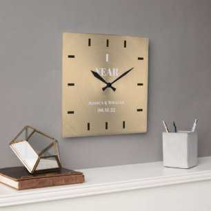 Modern Gold Wedding Anniversary Keepsake Square Square Wall Clock