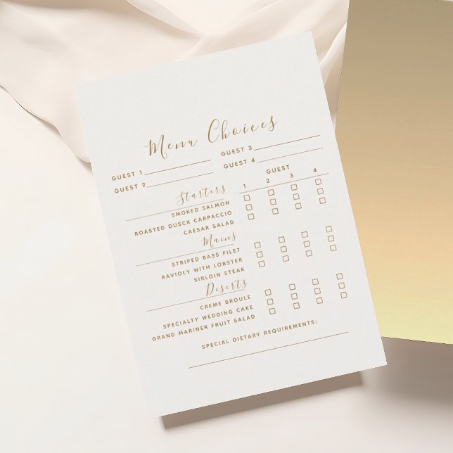 Modern Gold Wedding Menu Choice Card (Creator Uploaded)