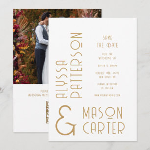 Modern Gold Wedding Photo QR Code Save The Date