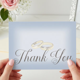 Modern Gold Wedding Rings on Blue Wedding Thank You Card