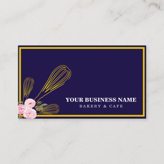 Modern Gold Whisk Bakery Business Card (Front)