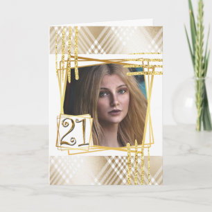 Modern gold white abstract shapes 21st photo card