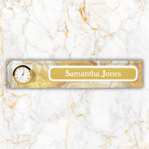 Modern Gold & White Agate Geode Monogram    Nameplate