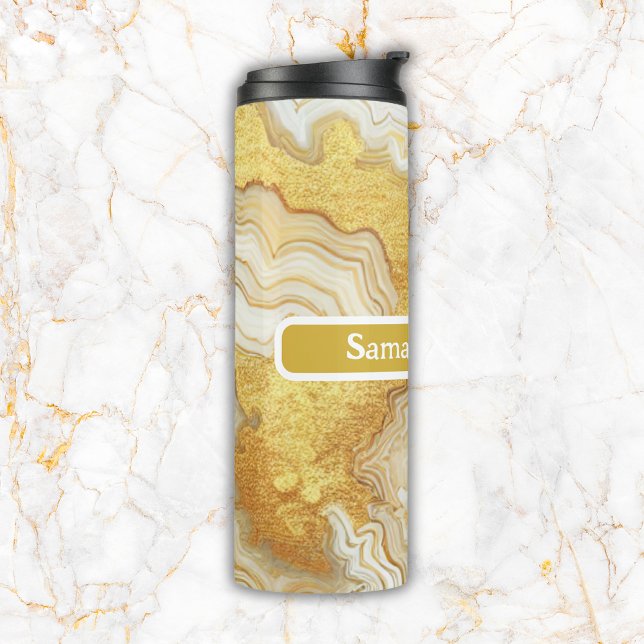 Modern Gold & White Agate Geode Monogram |  Thermal Tumbler (Creator Uploaded)