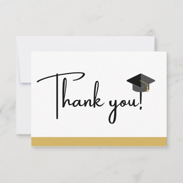 Modern Gold White and Black  Graduation Class of , Thank You Card (Front)
