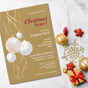 Modern Gold, White and Red Christmas Party Invitation