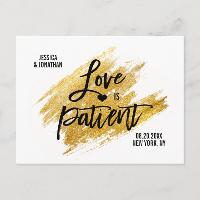 Modern Gold White Black Wedding SAVE THE DATE Announcement Postcard (Front)