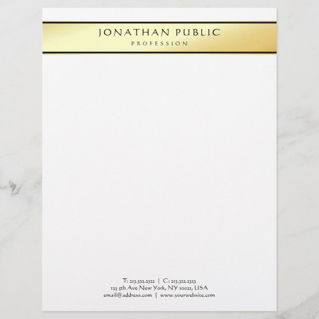 Modern Gold White Elegant Professional Template Custom Letterhead (Front)