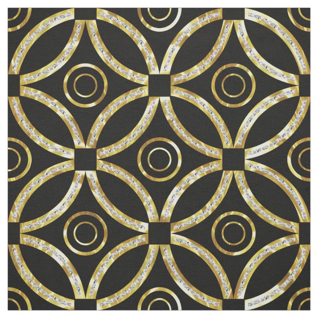 Modern Gold & White Faux Glitter Geometric Pattern Fabric (Swatch)