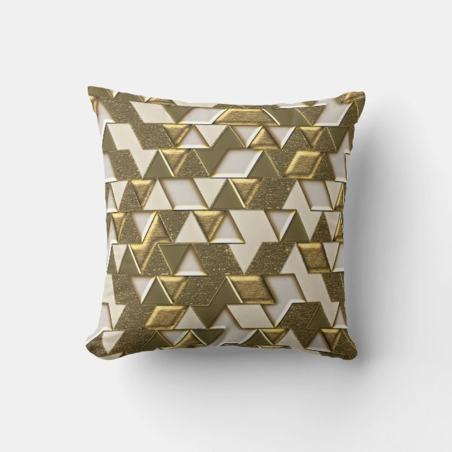 Modern Gold White Faux Metal Triangles Cushion (Front)