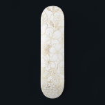 Modern Gold White Floral Doodles line art Skateboard<br><div class="desc">Elegant golden delicate spring garden flowers hand-drawn white design,  featuring a collection of faux metallic gold roses,  yellow gold daisies,  gold flowers doodles,  golden leaf shapes greenery line art,  simple white color background. Unique minimalist botanical nature floral line art.</div>
