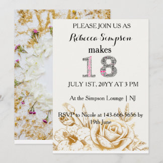 Modern gold white Flowers | 18th Birthday Holiday Card
