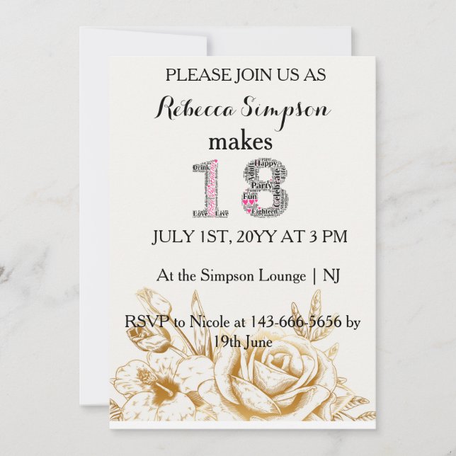 Modern gold white Flowers | 18th Birthday Invitation (Front)