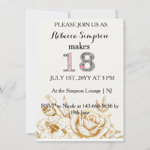 Modern gold white Flowers 18th Birthday Invitation