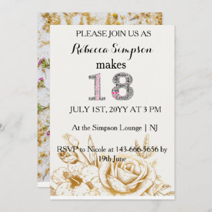Modern gold white Flowers   18th Birthday Save The Date