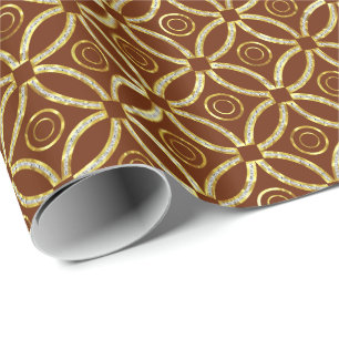 Modern Gold & White Glitter Geometric On Brown Wrapping Paper