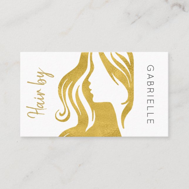 Modern gold white hair salon next appointment business card (Front)