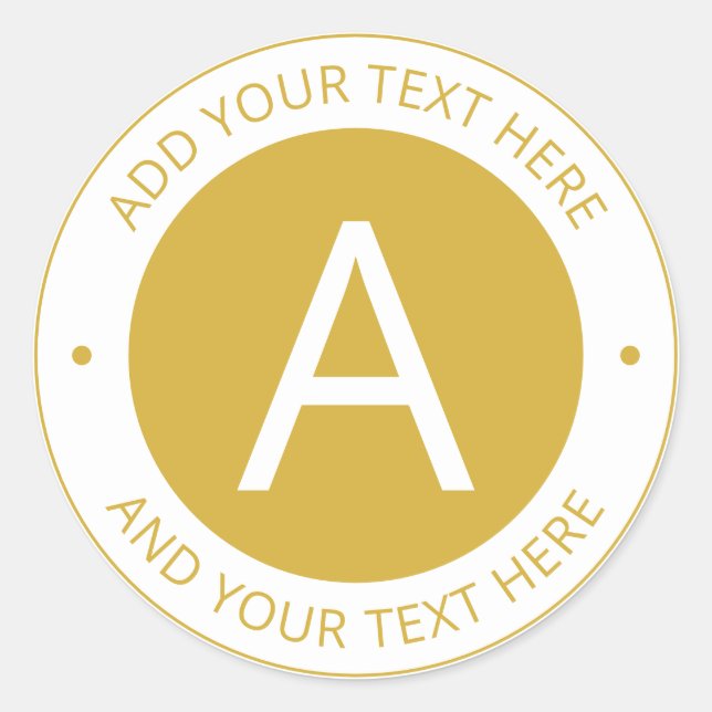 Modern Gold/White Logo Style Monogram Classic Round Sticker (Front)