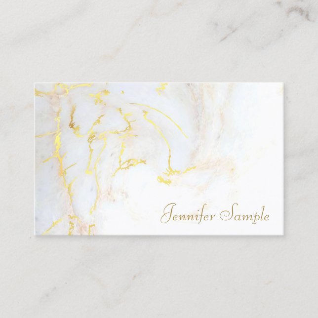 Modern Gold White Marble Elegant Golden Template Business Card (Front)