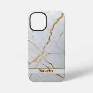 Modern Gold & White Marble Minimalist Luxury iPhone 12 Mini Case