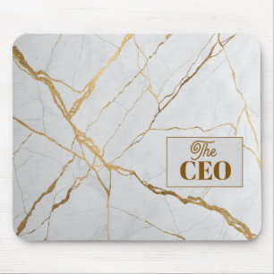 Modern Gold & White Marble Minimalist Luxury Mouse Mat
