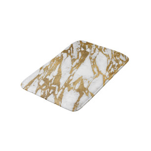 Modern Gold White Marble Stone Chic Pattern Bath Mat