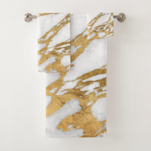Modern Gold White Marble Stone Chic Pattern Bath Towel Set