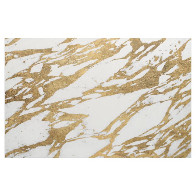 Modern Gold White Marble Stone Chic Pattern Fabric (Yard)