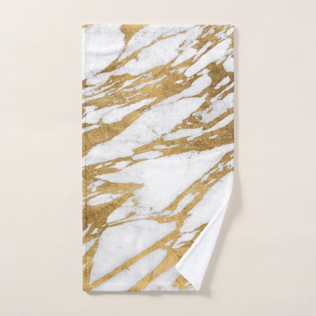Modern Gold White Marble Stone Chic Pattern Hand Towel (Hand Towel)