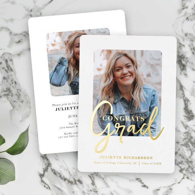 Modern Gold White Photo College Graduation Party (Creator Uploaded)