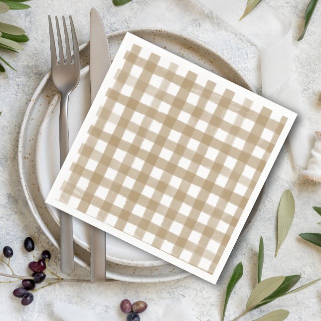 Modern Gold & White Plaid Wedding Napkin (Creator Uploaded)