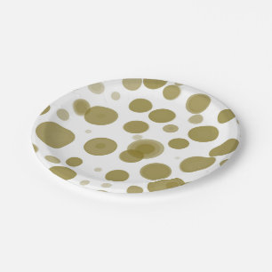 Modern Gold & White Polka Dot Bubbles Party Paper Plate