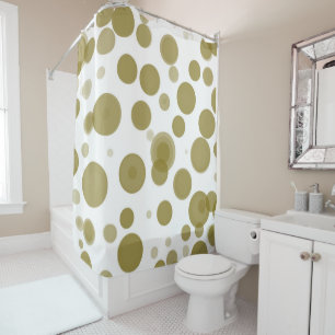 Modern Gold & White Polka Dot Bubbles Party Shower Curtain