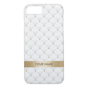 Modern Gold & White Quilted Pattern Custom Name iPhone 8/7 Case