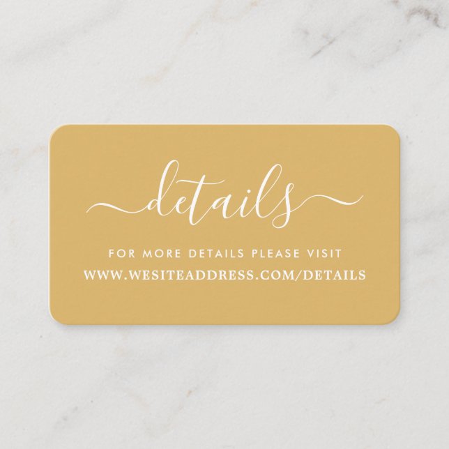 Modern Gold & White Simple Script Details Enclosure Card (Front)
