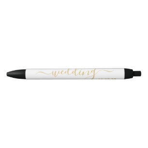 Modern Gold & White Simple Script Wedding Favour Black Ink Pen
