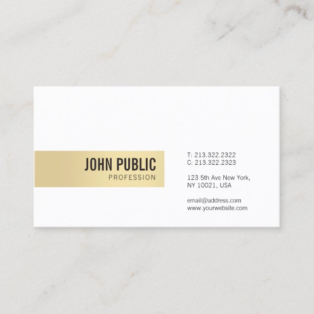 Modern Gold White Simple Template Professional Business Card (Front)