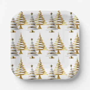 Modern Gold & White Square Paper Plates – Elegant 