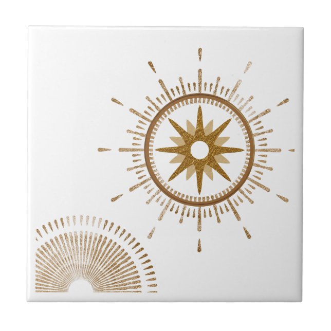 Modern Gold & White Starburst Celestial Design Tile (Front)