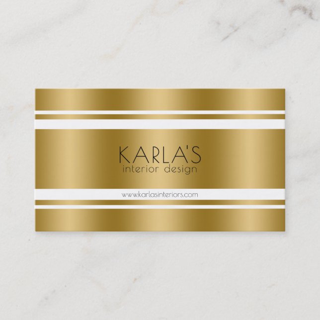 Modern Gold & White Stripes Business Card (Front)