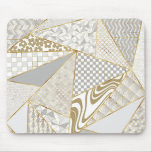 Modern Gold White Triangles Geometric Pattern Mouse Mat