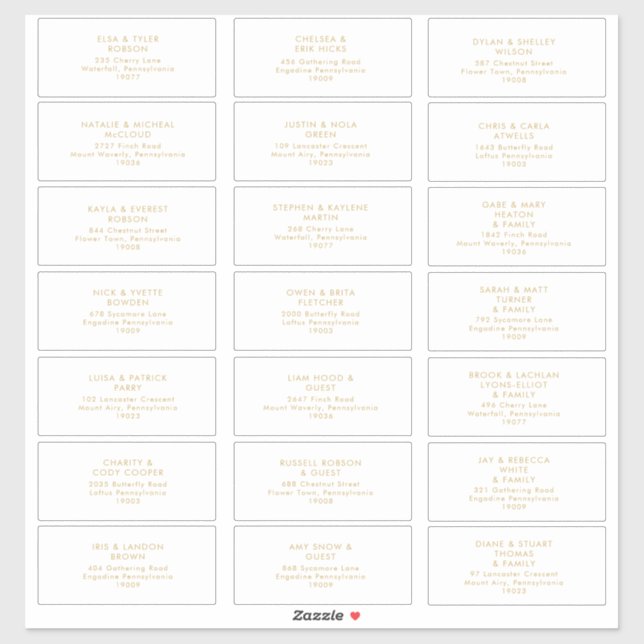 Modern Gold | White Wedding Guest Address Sticker (Sheet)