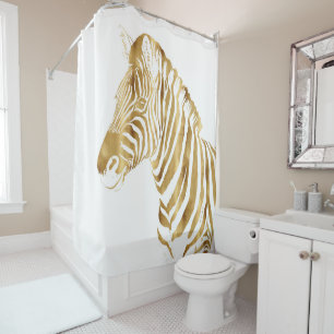 Modern Gold White Zebra Animal Safari Design Shower Curtain