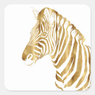 Modern Gold White Zebra Animal Safari Design Square Sticker