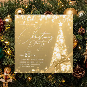 MODERN Gold Winter Christmas Tree Bow Party  Invitation